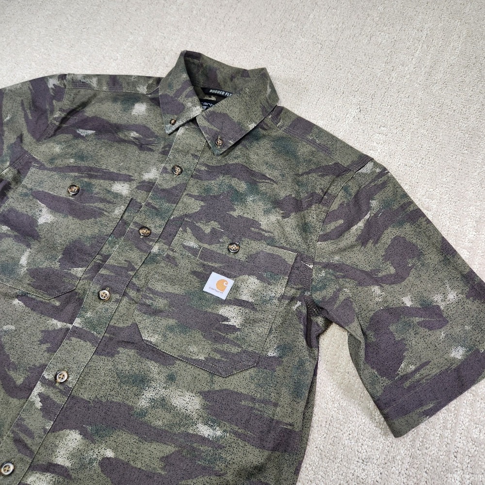 Carhartt Shirt Men Small Camo Rugged Flex Relaxed Fit Stretch Canvas Midweight